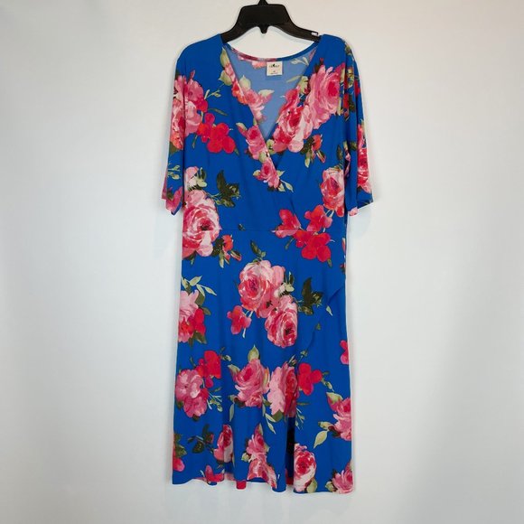 NWOT Soma Blue Floral Dress Faux Wrap M - Picture 1 of 4